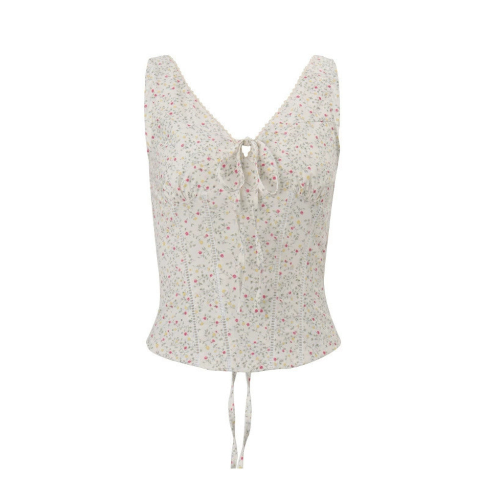 Zara Summer Slim Fit Deep V-Neck Floral Print Sleeveless Top - Picture 4 of 6